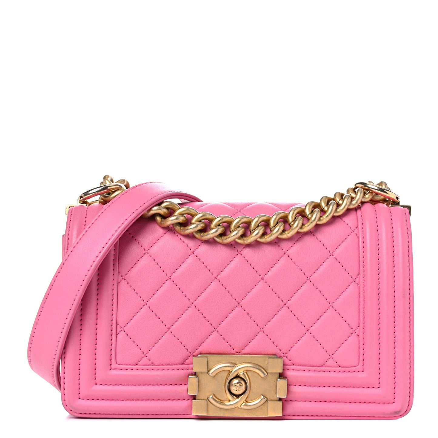 Calfskin Quilted Small Boy Flap Pink