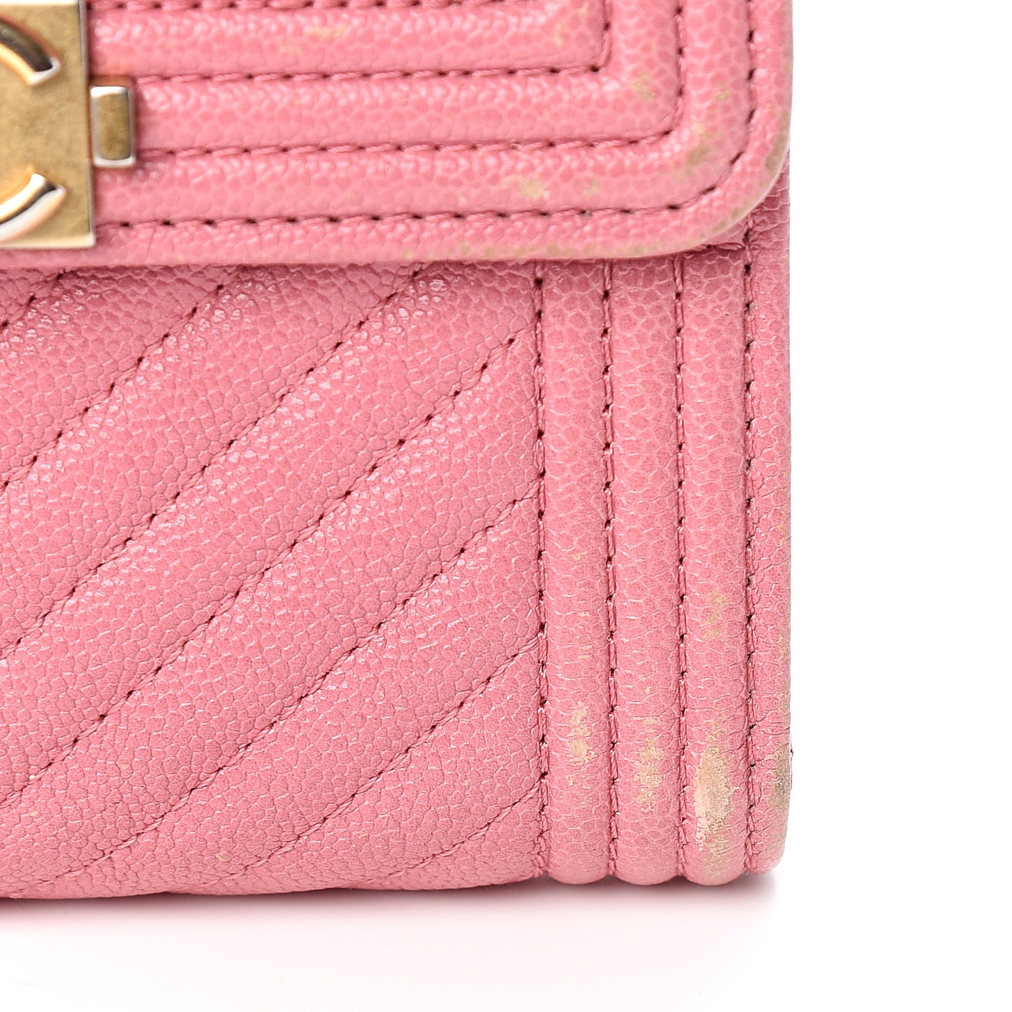 Iridescent Caviar Chevron Quilted Boy Compact Wallet Dark Pink