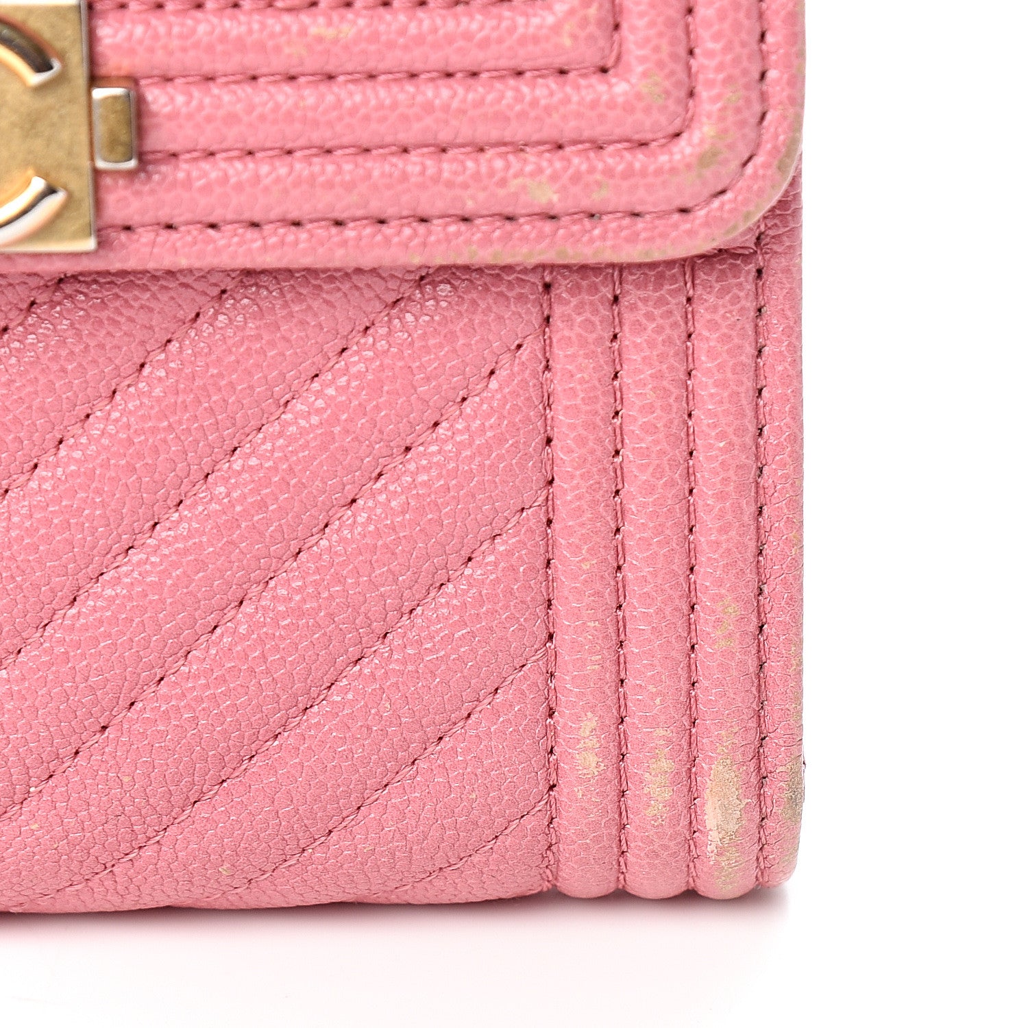 Chanel Iridescent Caviar Chevron Quilted Boy Compact Wallet Dark Pink 10 of 14