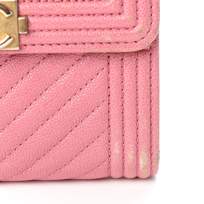 Chanel Iridescent Caviar Chevron Quilted Boy Compact Wallet Dark Pink 10 of 14