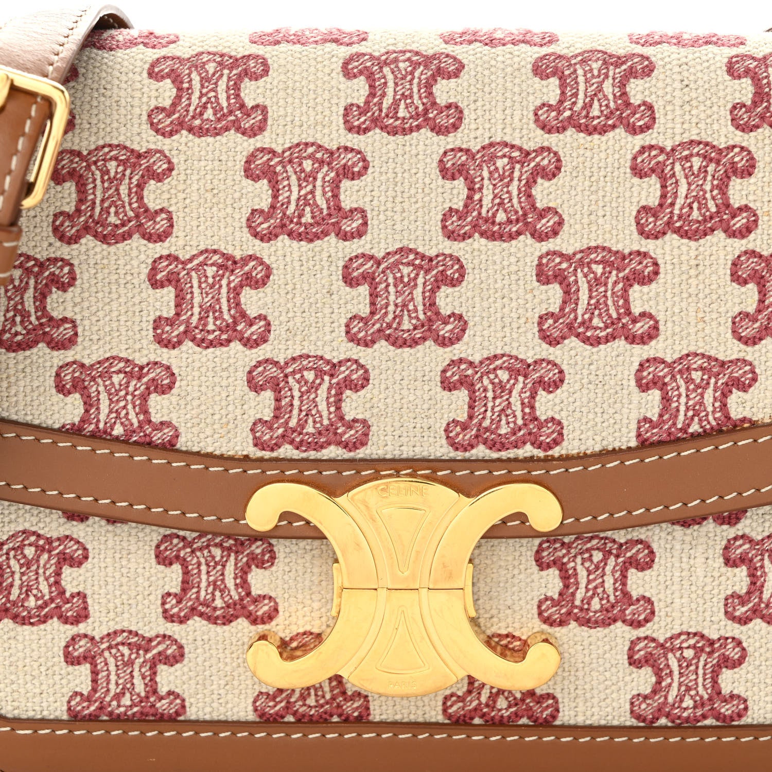 Celine Canvas Calfskin Triomphe Embroidered Teen Triomphe Bag Fox Red 7 of 12