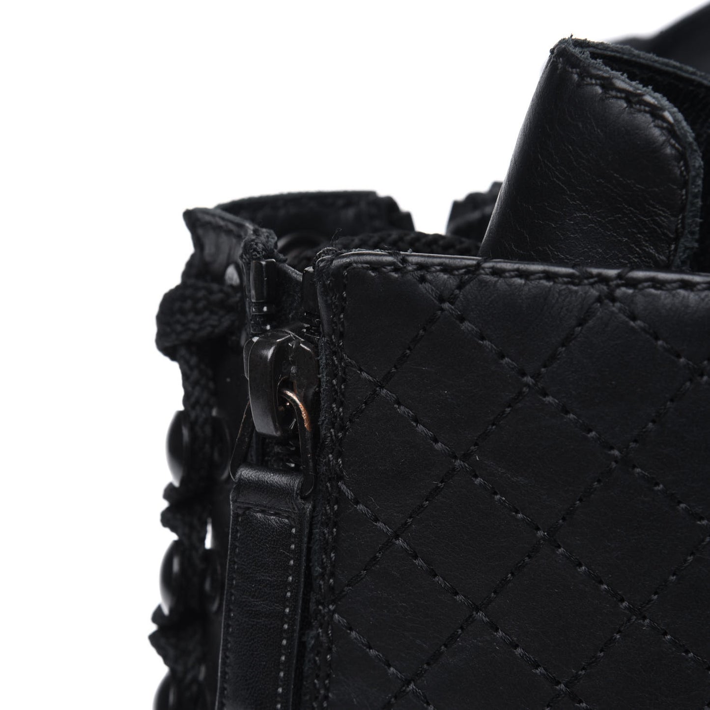 Calfskin Quilted Lace Up Combat Boots 40 Black