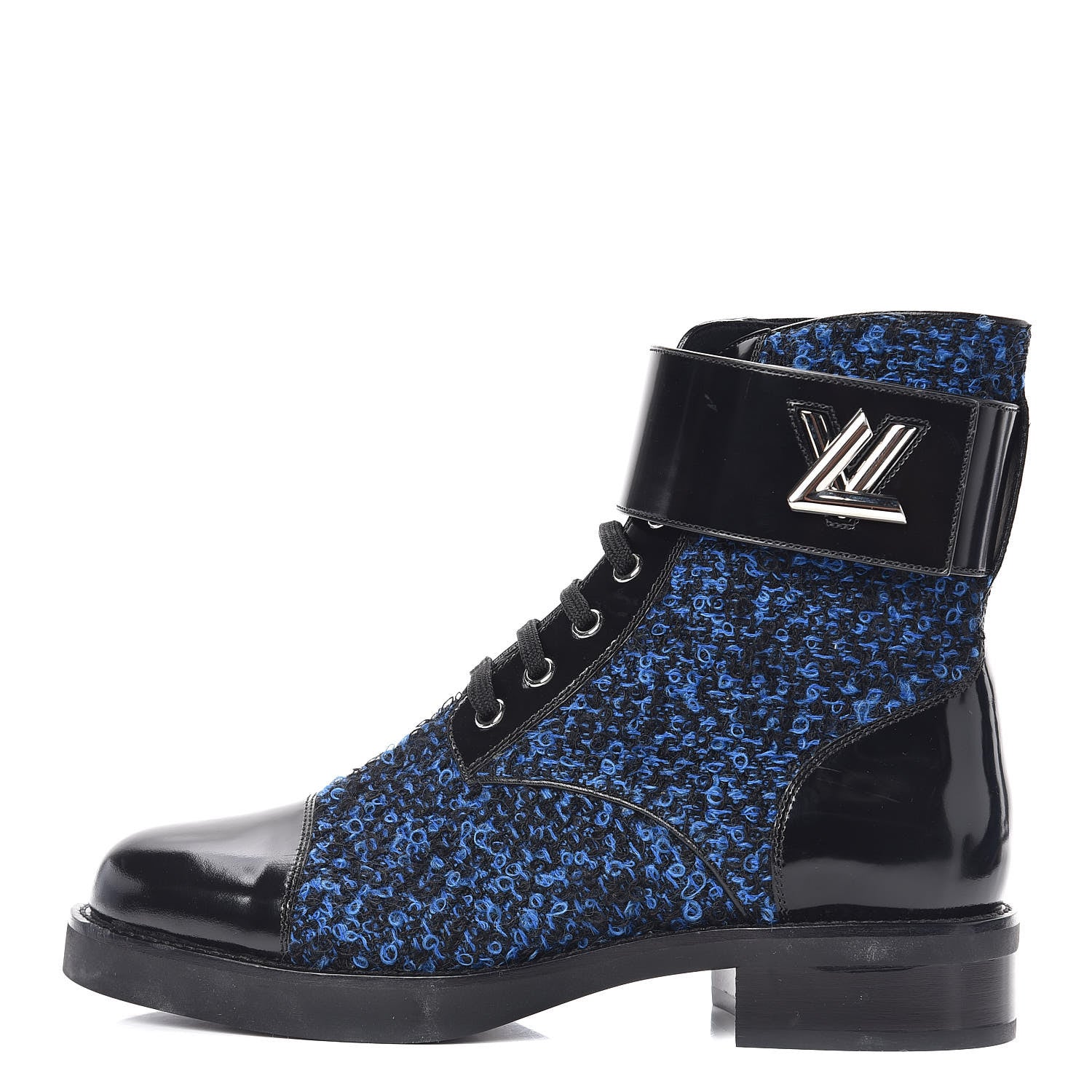 Louis Vuitton Tweed Calfskin Wonderland Ranger Boots 38.5 Blue Black 1 of 8