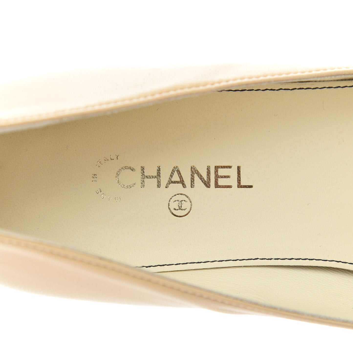 Lambskin Pearl Bow Ballerina Flats 37 Beige Black