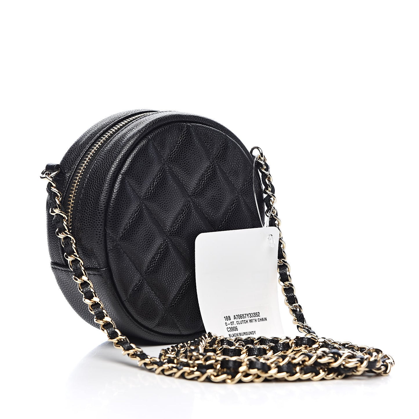 Caviar Quilted Round Clutch With Chain Black