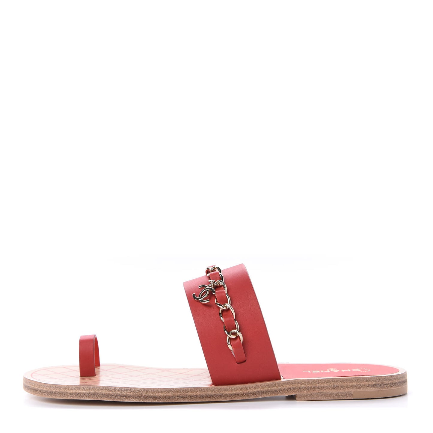 Calfskin Chain CC Sandals 40 Red
