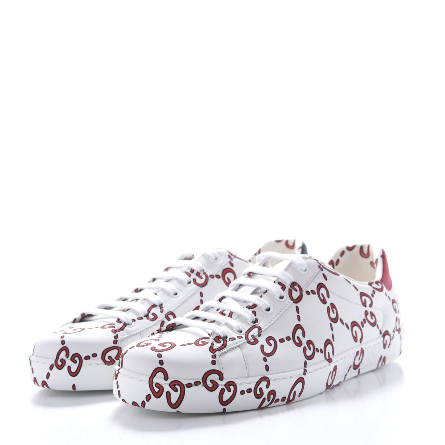 Calfskin GucciGhost Print Mens Ace Sneakers 10 White Hibiscus Red