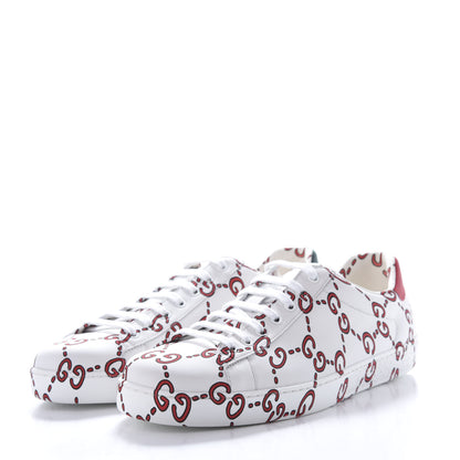Gucci Calfskin GucciGhost Print Mens Ace Sneakers 10 White Hibiscus Red 3 of 8