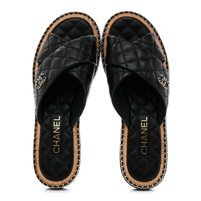 Chanel Lambskin Quilted Chain CC Sandals 40.5 Black 2 of 9