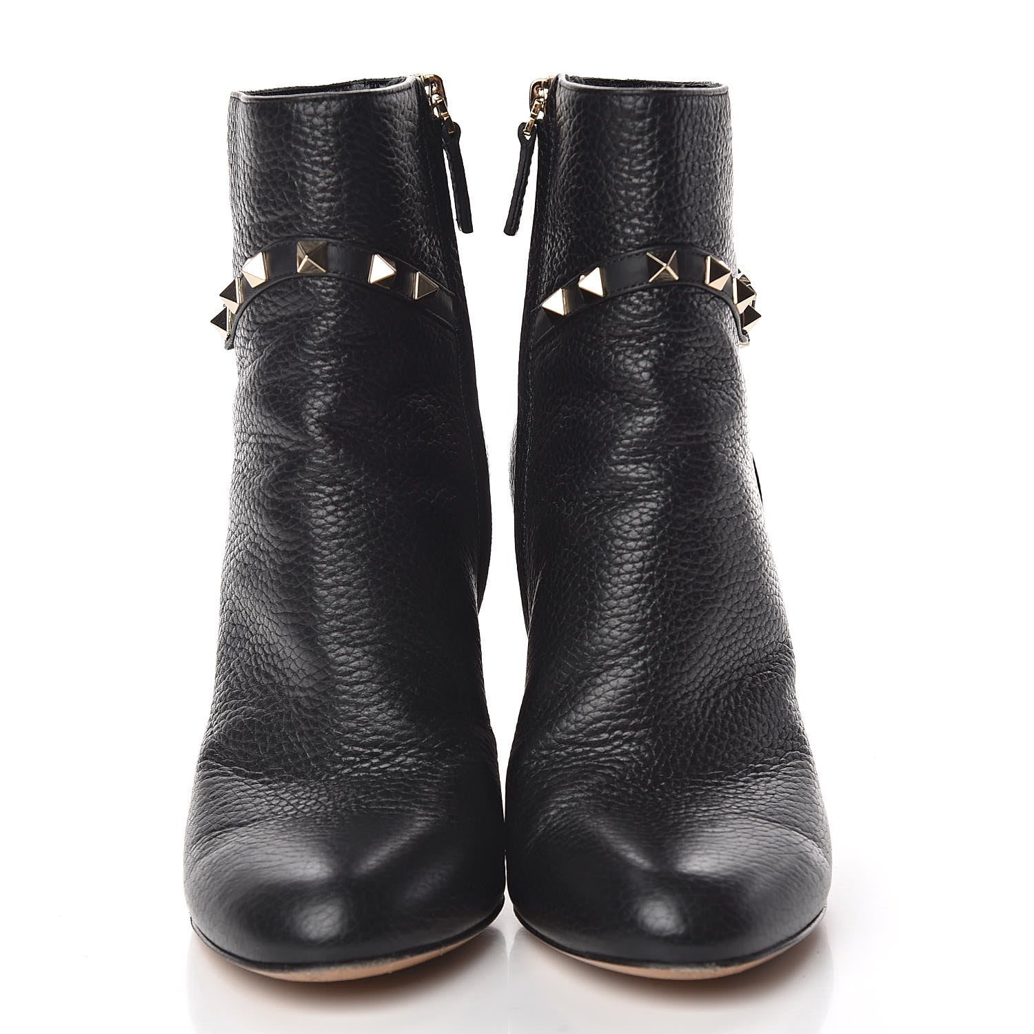 Valentino Garavani Pebbled Calfskin Rockstud Single Buckle 90mm Block Heel Ankle Boots 38 Black 2 of 14