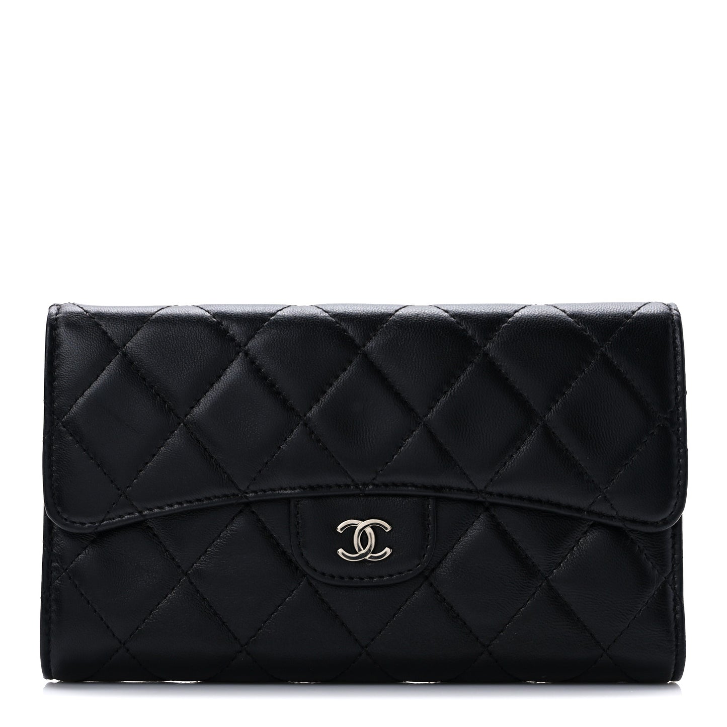 Lambskin Quilted Large Flap Wallet Black