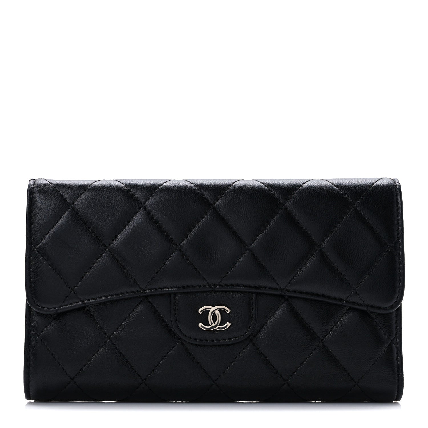 Chanel Lambskin Quilted Large Flap Wallet Black 1 of 8