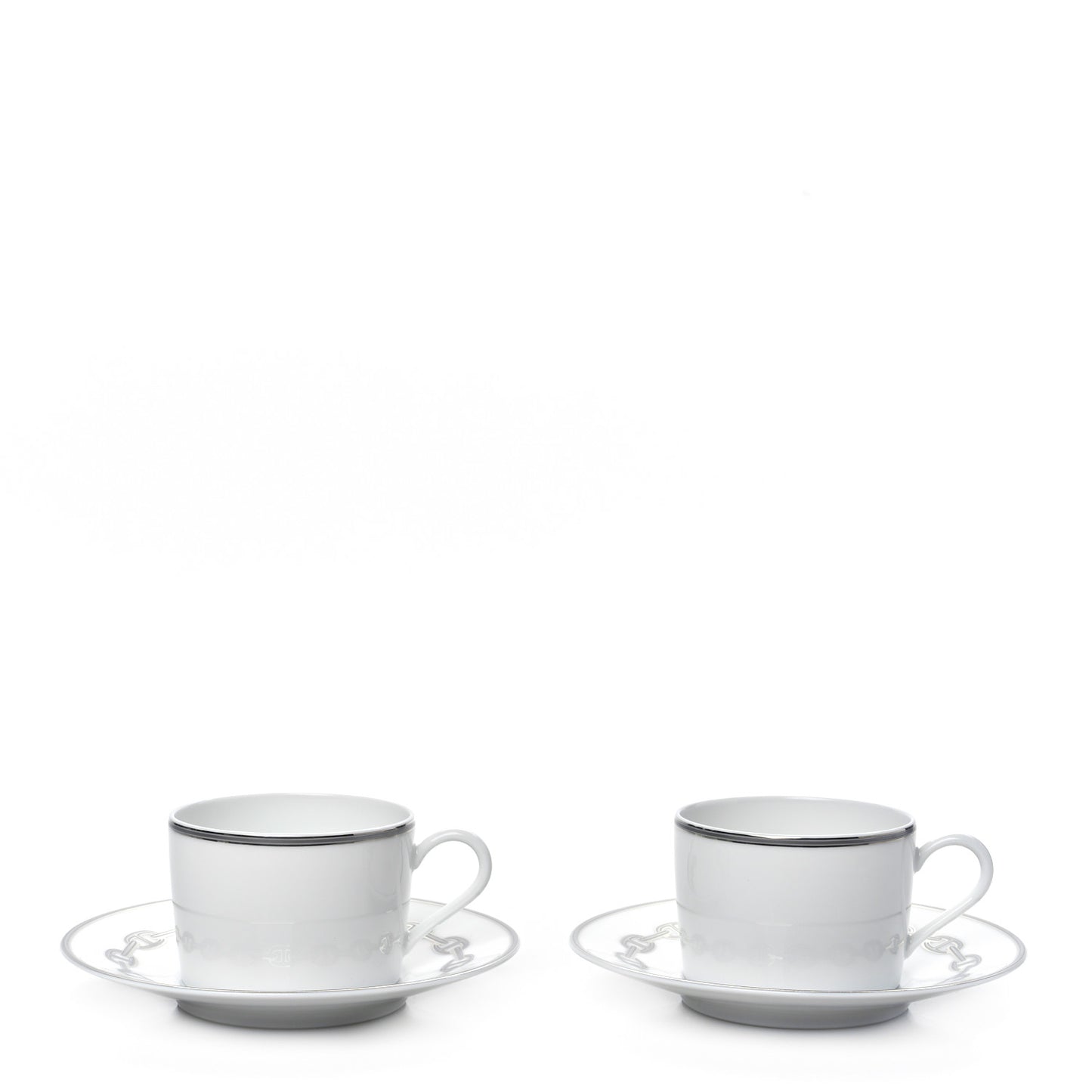 Porcelain Platinum Chaine d'Ancre Tea Cup and Saucer Set of 2