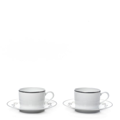 Hermes Porcelain Platinum Chaine d'Ancre Tea Cup and Saucer Set of 2 2 of 11