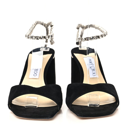 Jimmy Choo Suede Crystal Saeda 100 Sandals 38.5 Black 3 of 8