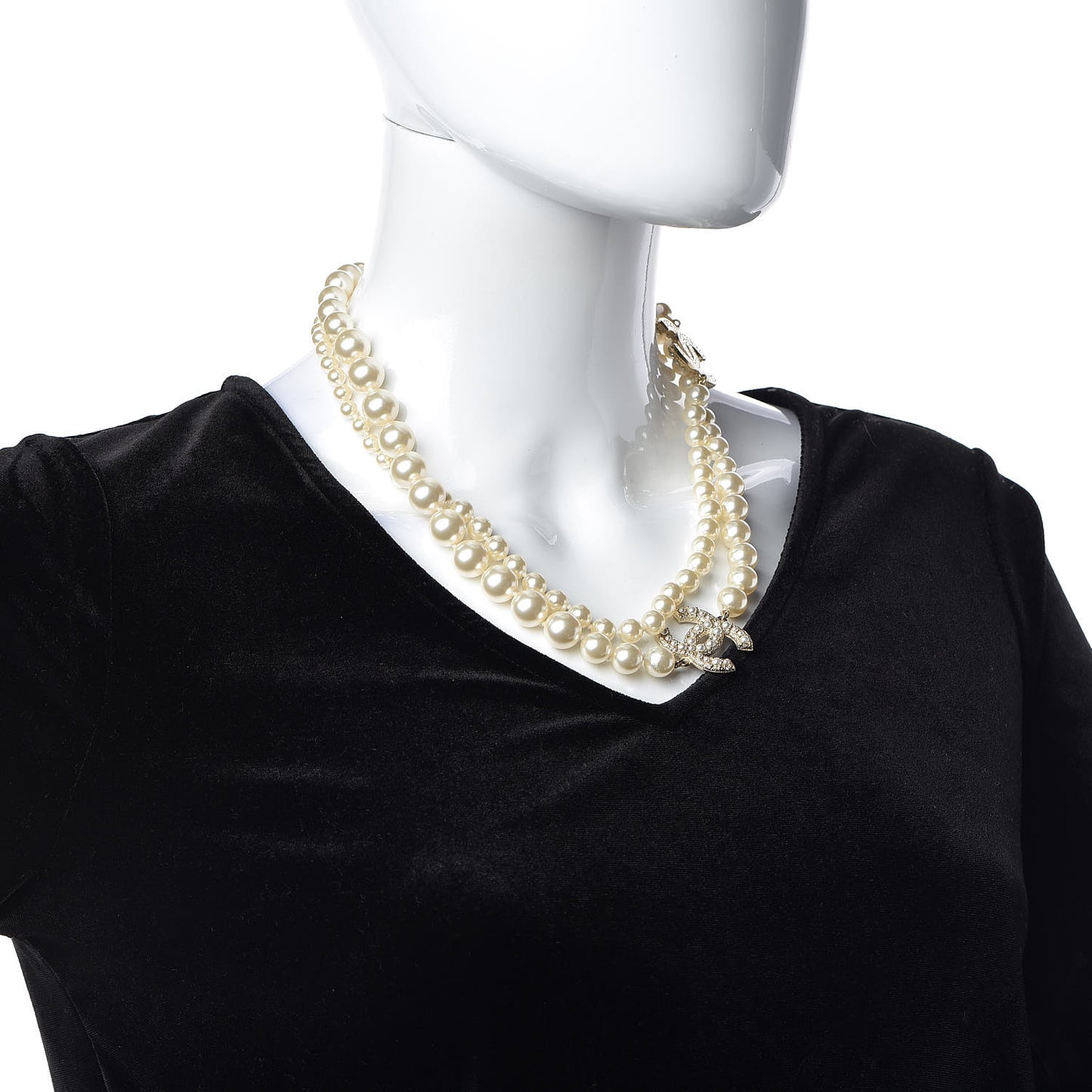 Graduated Pearl Long CC Necklace Gold