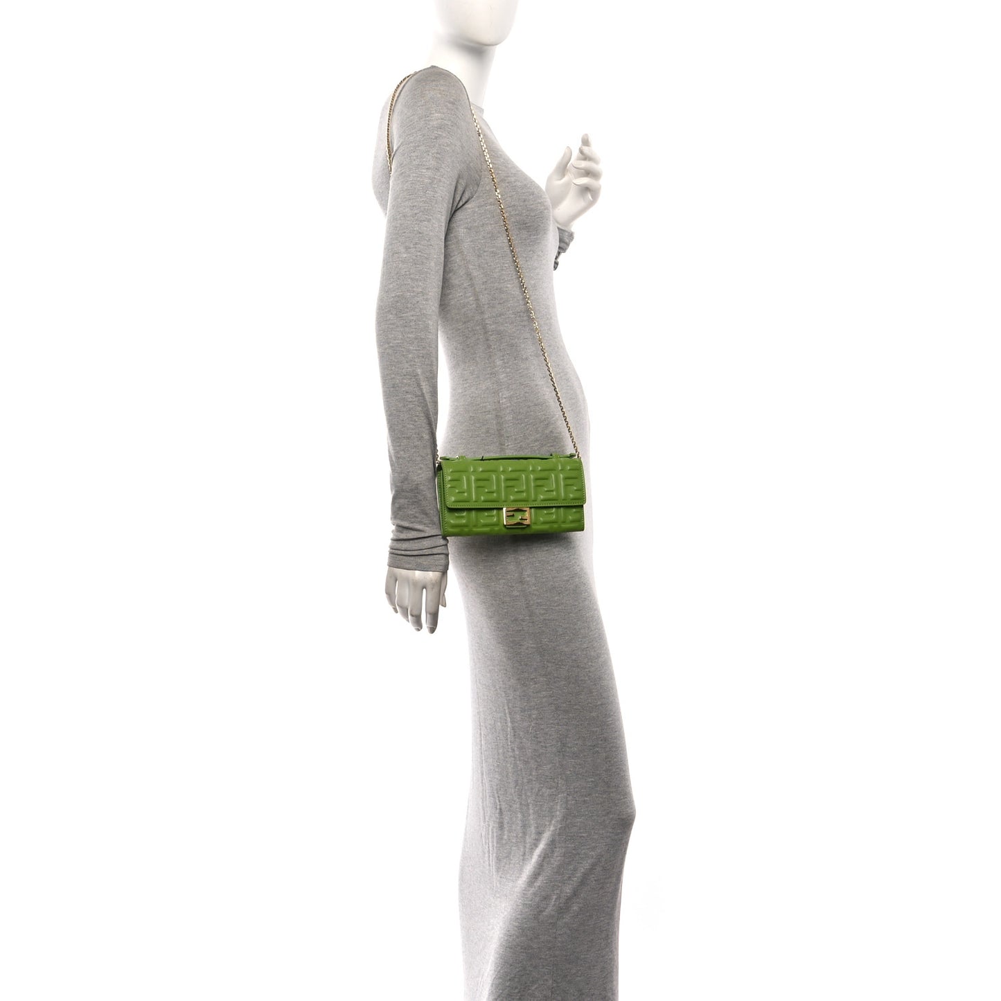 Nappa Matisse FF Embossed Baguette Continental Wallet With Chain Rain Forest