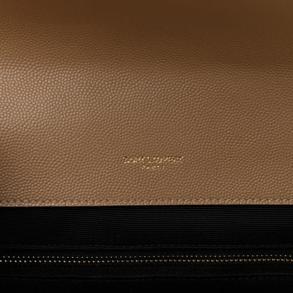 Saint Laurent Grain De Poudre Textured Mixed Matelasse Triquilt Large Monogram Satchel Natural Tan 6 of 11