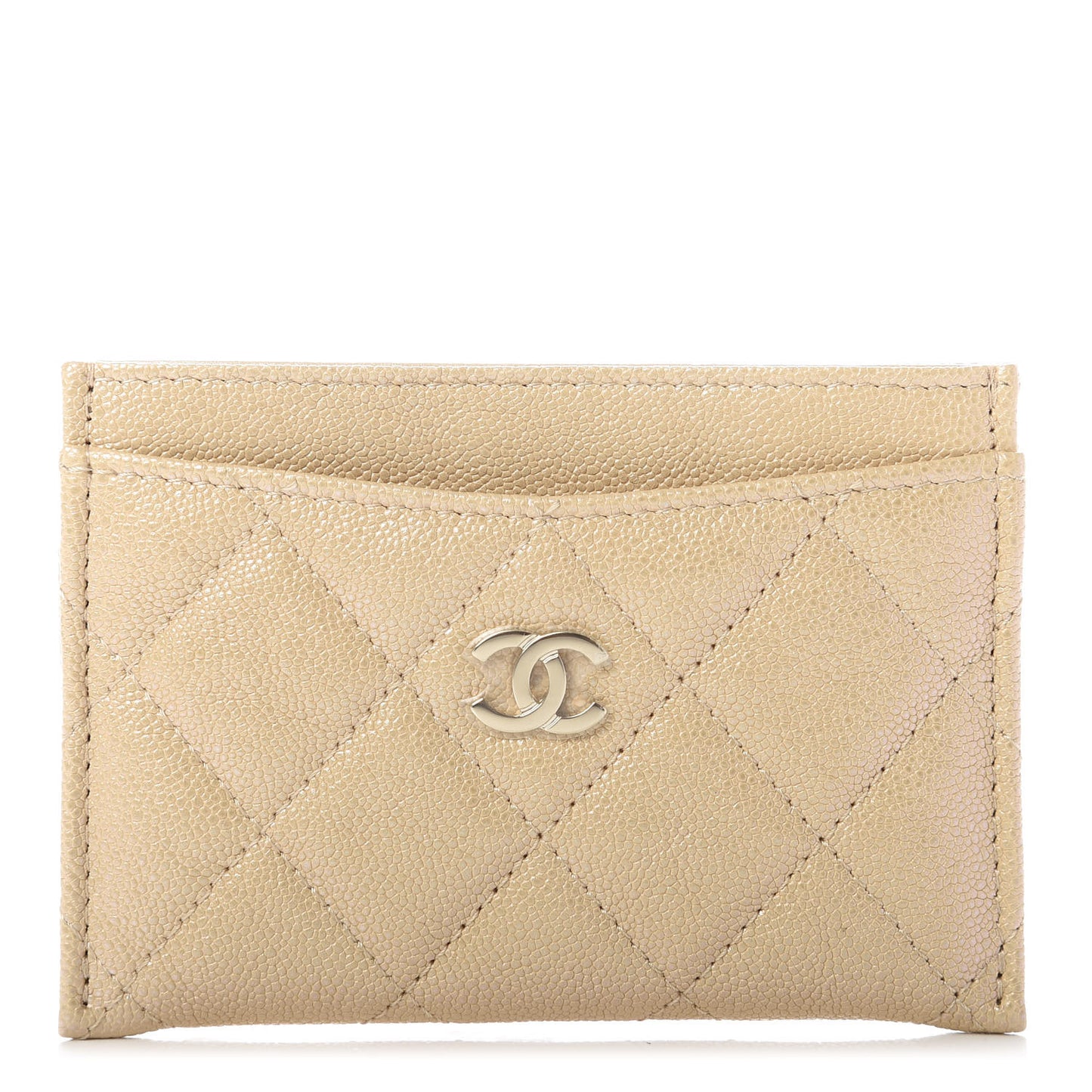 Iridescent Caviar Quilted Card Holder Beige