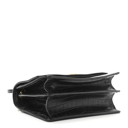 Saint Laurent Calfskin Crocodile Embossed Small Monogram Sunset Black 3 of 9