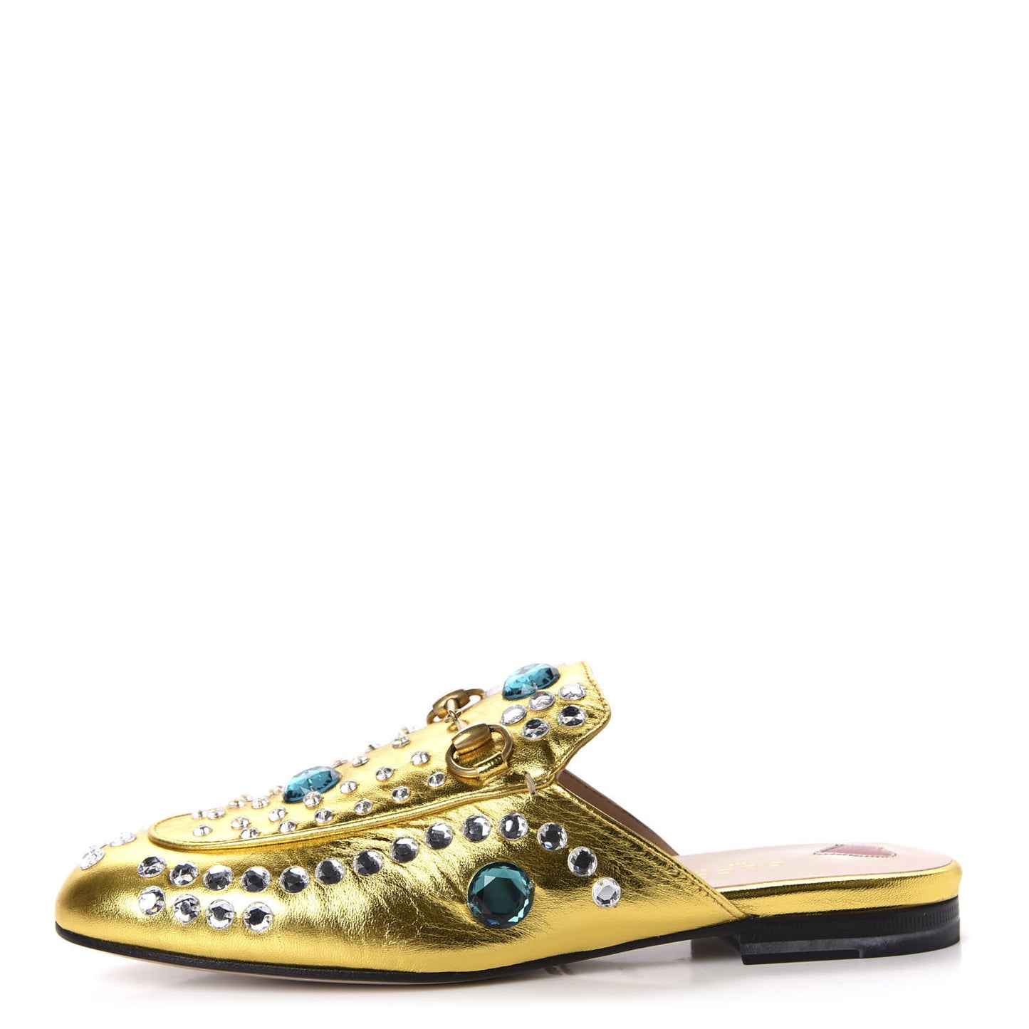 Metallic Nappa Crystal Womens Princetown Slippers 36.5 Gold
