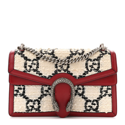 Gucci Tweed GG Monogram Small Dionysus Shoulder Bag White Black Romantic Cherry 1 of 18