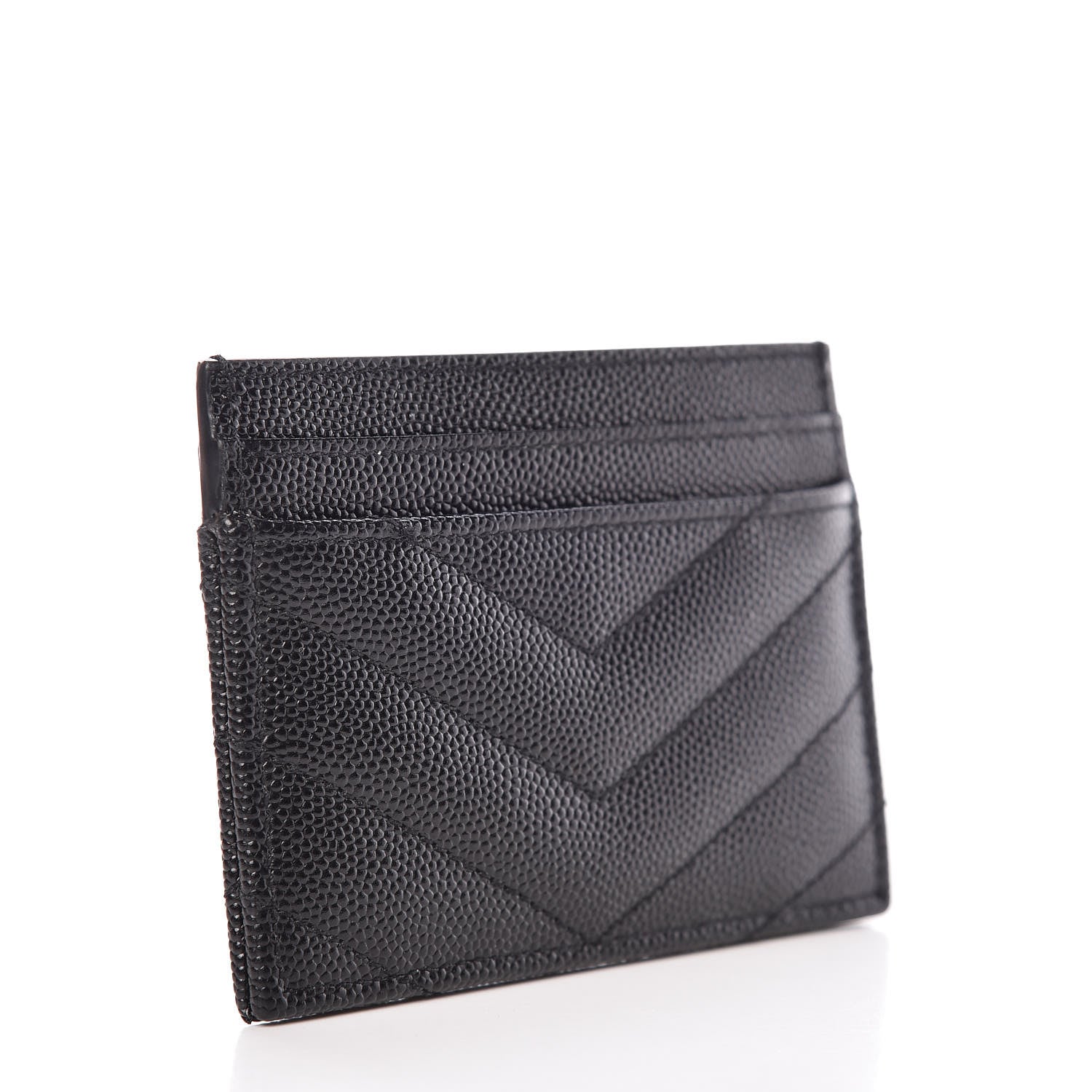 Saint Laurent Grain De Poudre Matelasse Chevron Monogram Credit Card Case Black 3 of 9