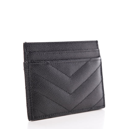 Saint Laurent Grain De Poudre Matelasse Chevron Monogram Credit Card Case Black 3 of 9