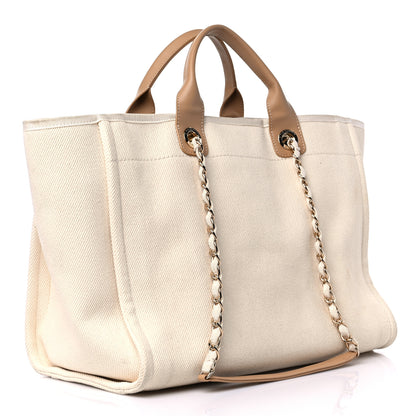 Chanel Canvas Pearl Large Deauville Tote Ecru Beige 3 of 19