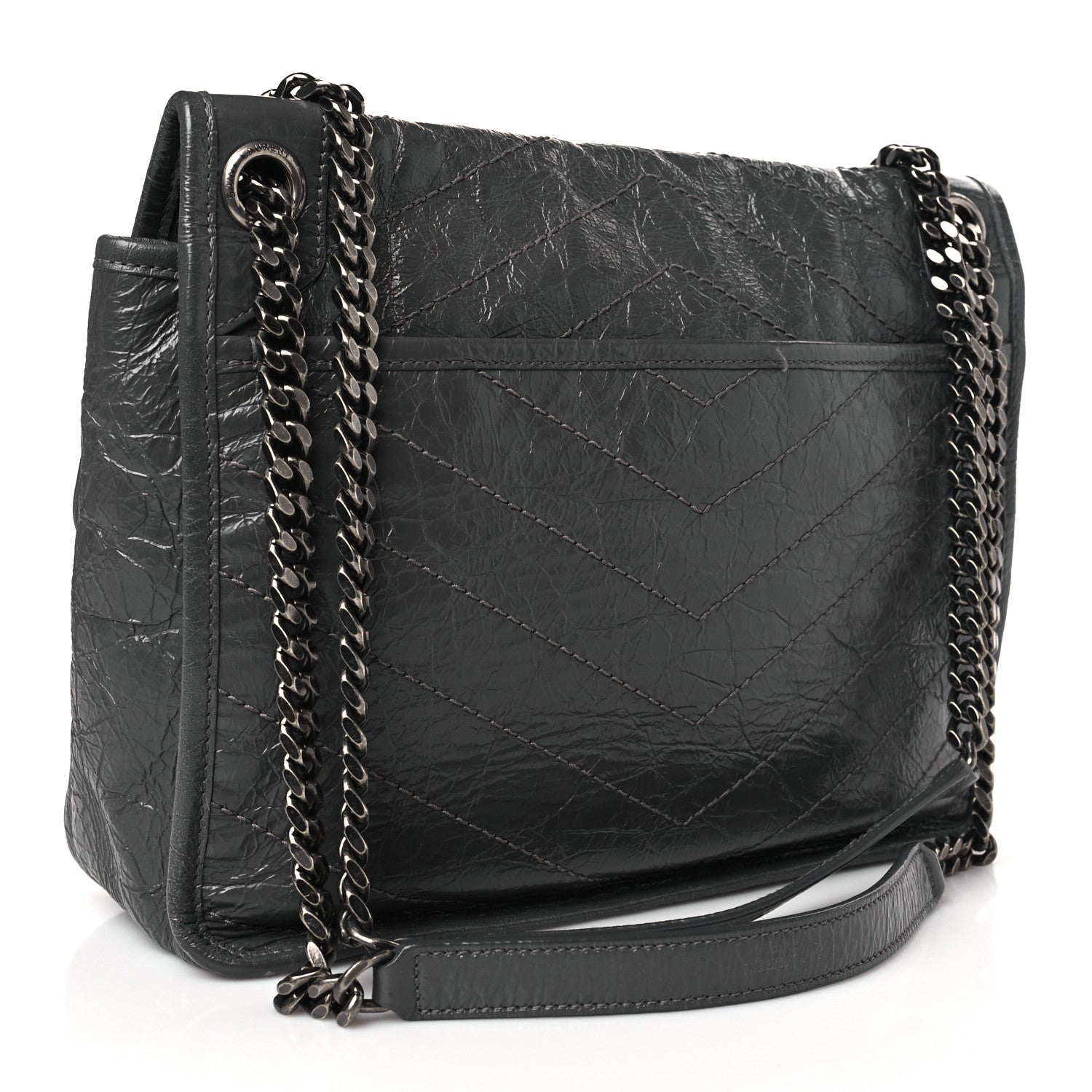 Saint Laurent Crinkled Calfskin Matelasse Monogram Medium Niki Chain Satchel Storm 3 of 10