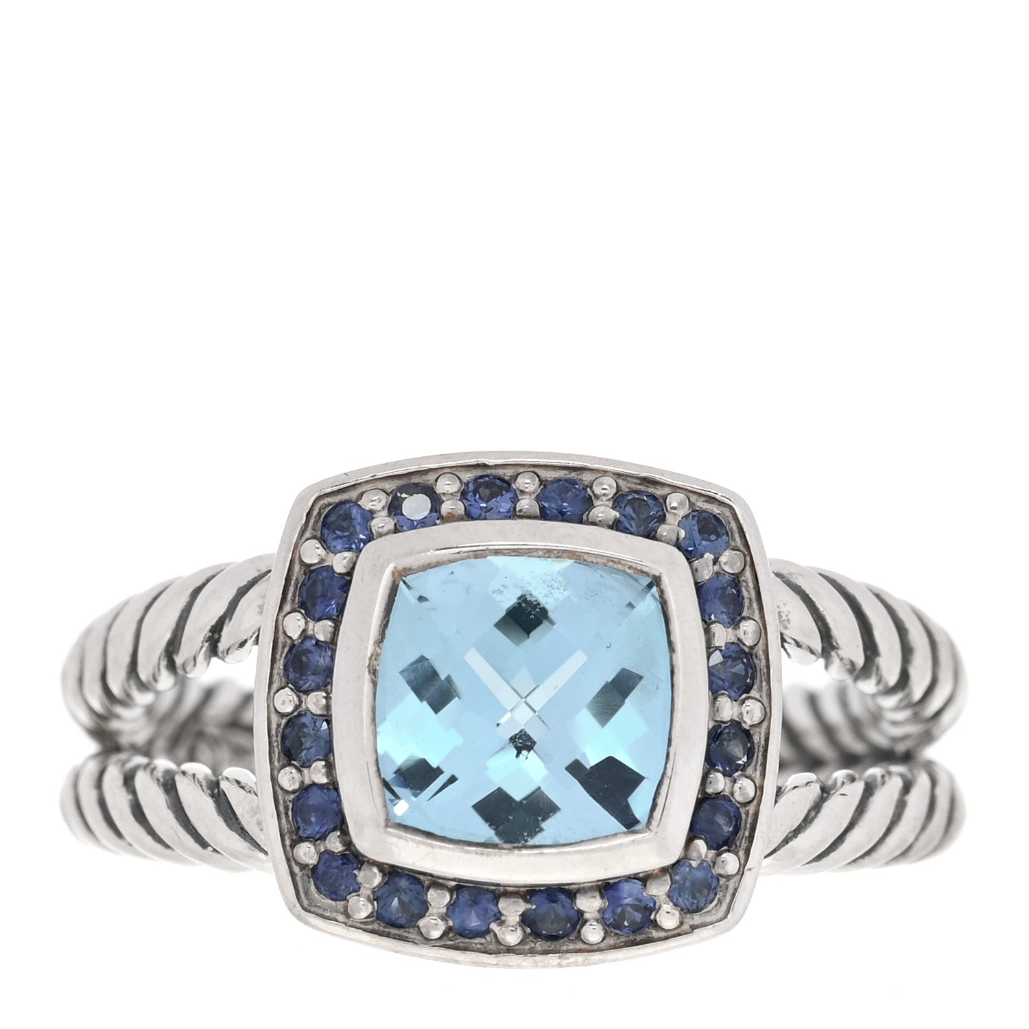 David Yurman Sterling Silver Sapphire Blue Topaz 7mm Petite Albion Ring 52 6 1 of 4