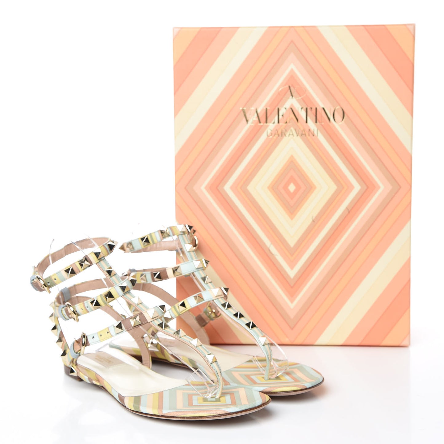 Calfskin Native Couture 1975 Rockstud Ankle Wrap Flat Thong Sandals 36.5 Multicolor