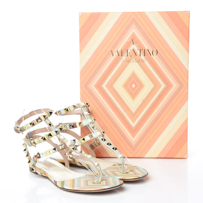 Valentino Garavani Calfskin Native Couture 1975 Rockstud Ankle Wrap Flat Thong Sandals 36.5 Multicolor 8 of 8