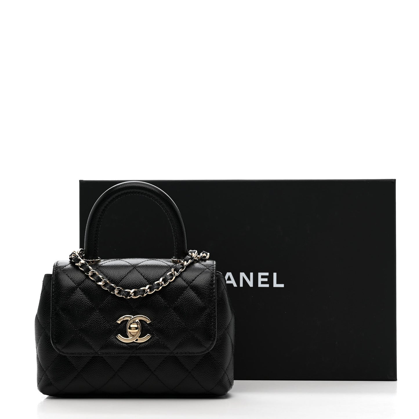 Caviar Quilted Coco Handle Clutch With Chain Black