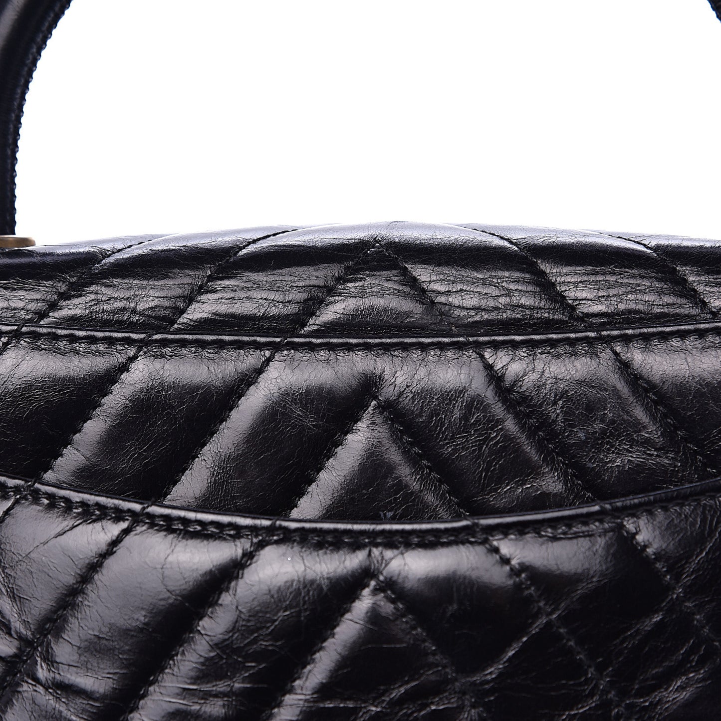 Calfskin Chevron Quilted Small Coco Handle Flap Black