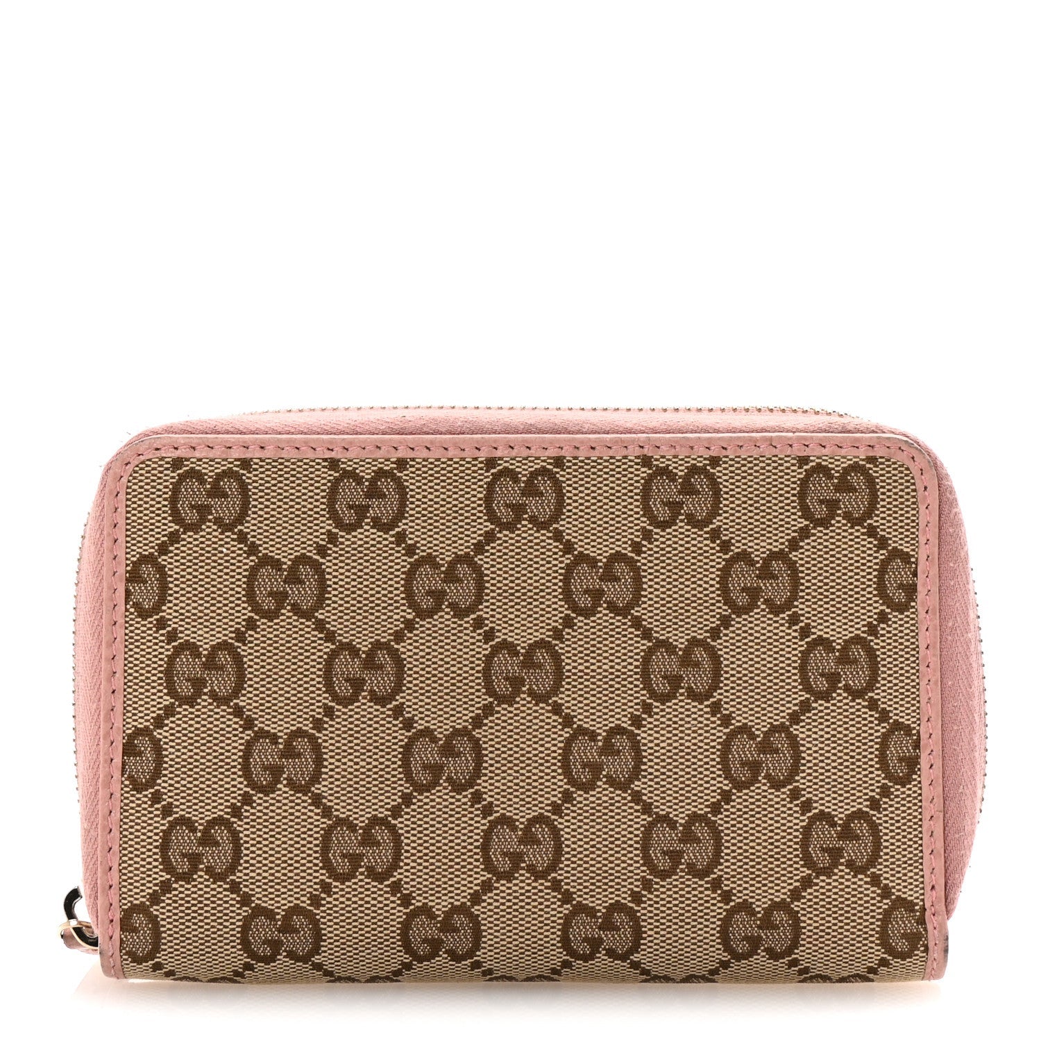 Gucci Monogram Dollar Calfskin Zip Around Compact Wallet Beige Ebony Soft Pink 1 of 8