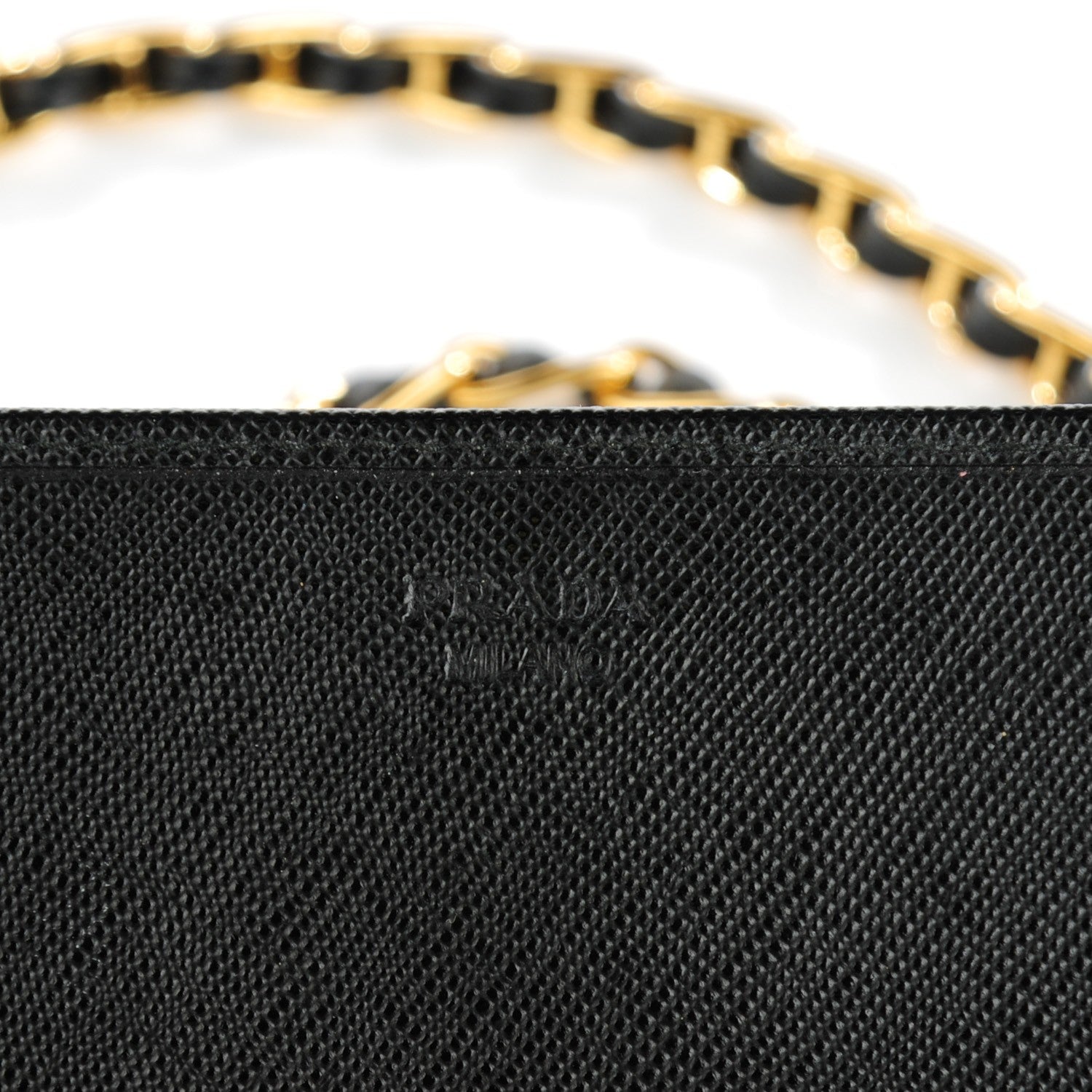 Prada Saffiano Metal Oro Chain Wallet Nero Black 5 of 7