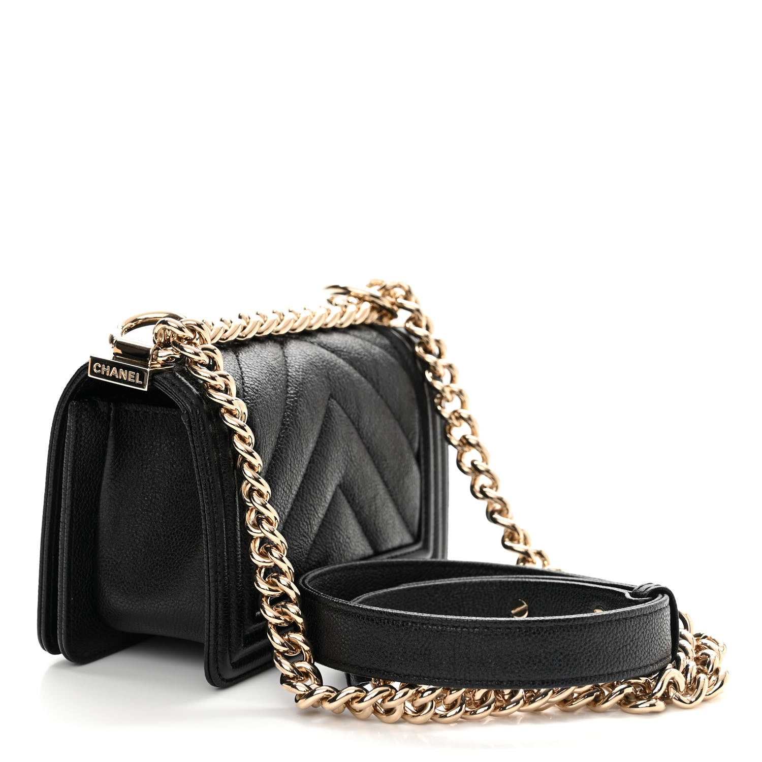 Chanel Caviar Chevron Quilted Mini Boy Flap Black Black 3 of 10