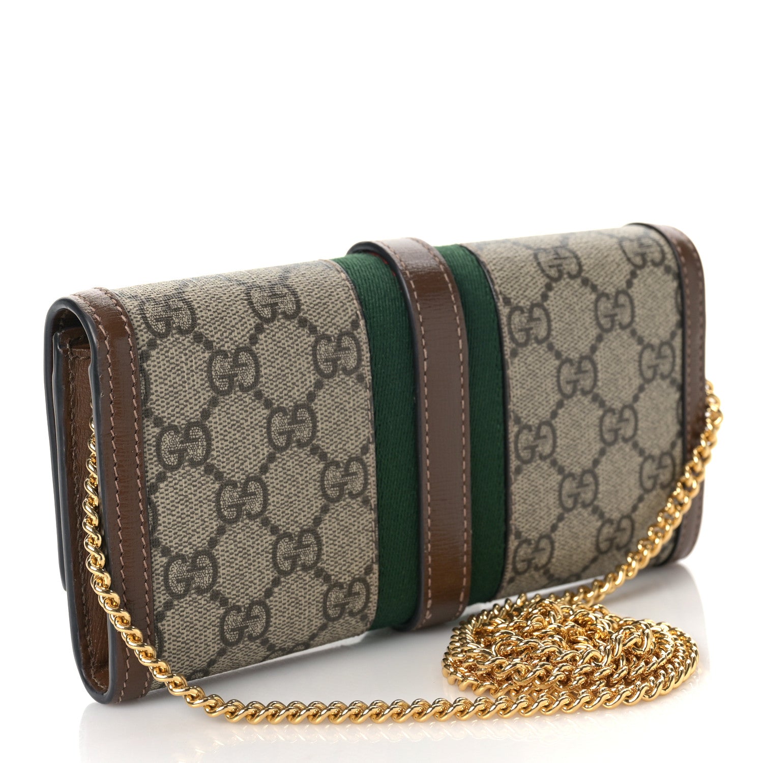 Gucci GG Supreme Monogram Azalea Calfskin Web Jackie 1961 Chain Wallet Beige Ebony Brown Sugar 4 of 10