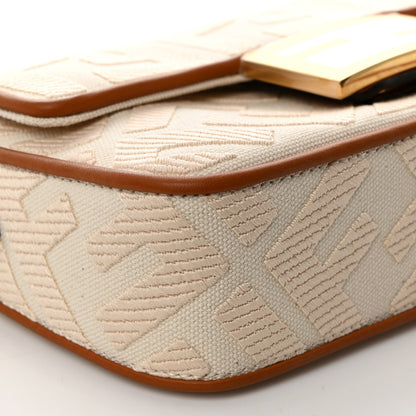 Fendi Canvas Vitello King Bi-Color Strap FF Embroidered Mini Baguette Poudre 10 of 10