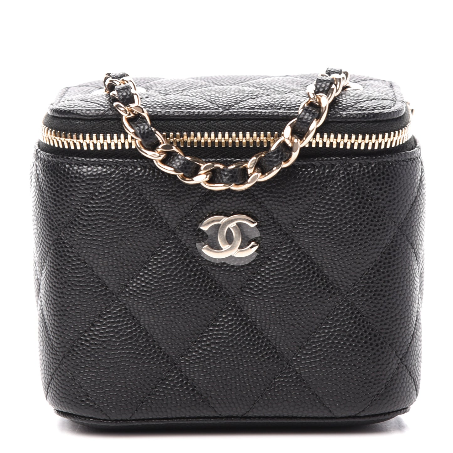 Caviar Quilted Mini Vanity Case With Chain Black