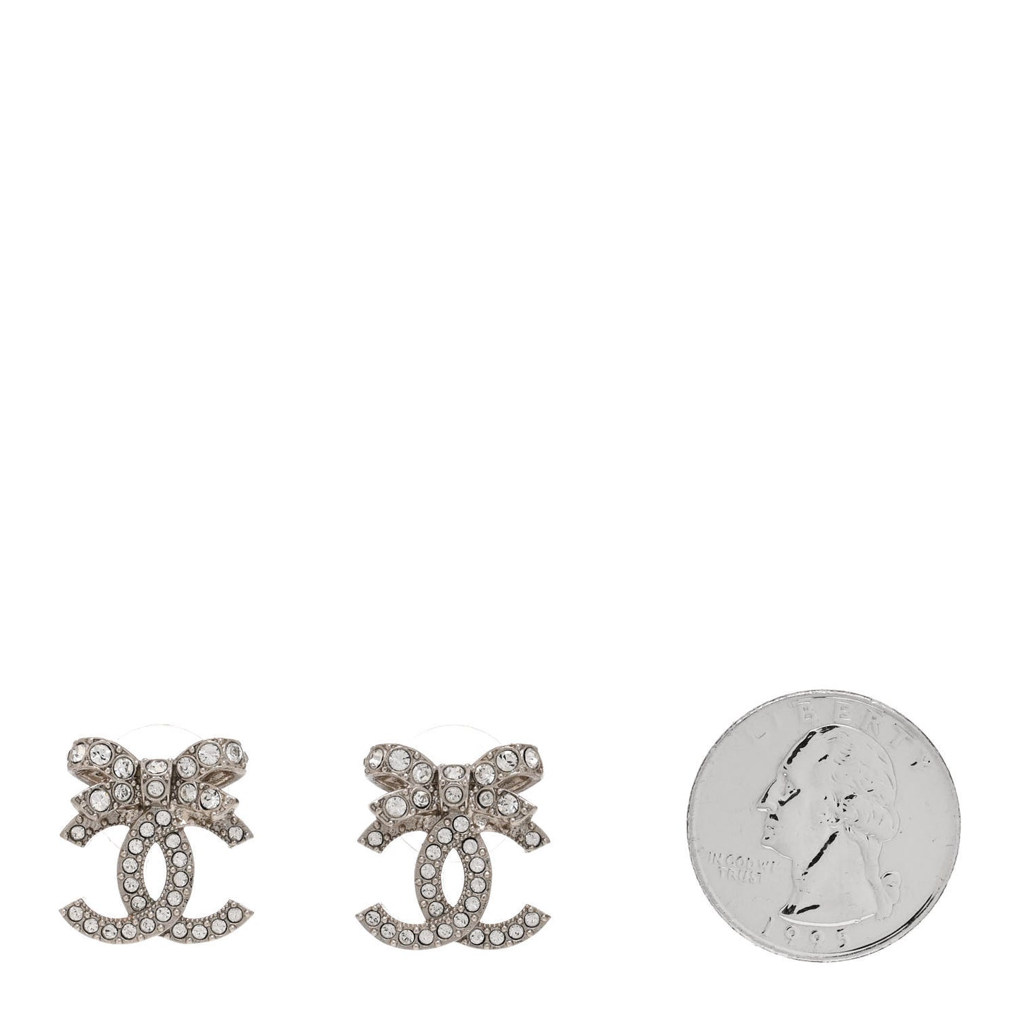 Crystal CC Bow Dangle Earrings Silver