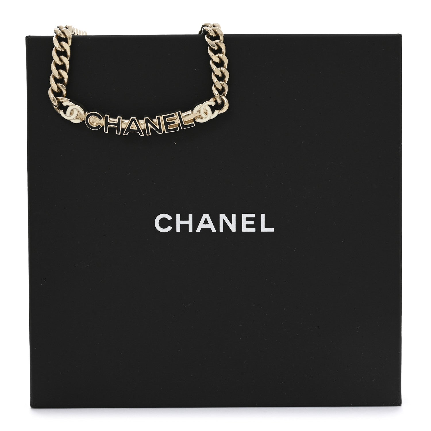 Chanel Enamel Metal Logo Choker Necklace Gold Black White 7 of 7