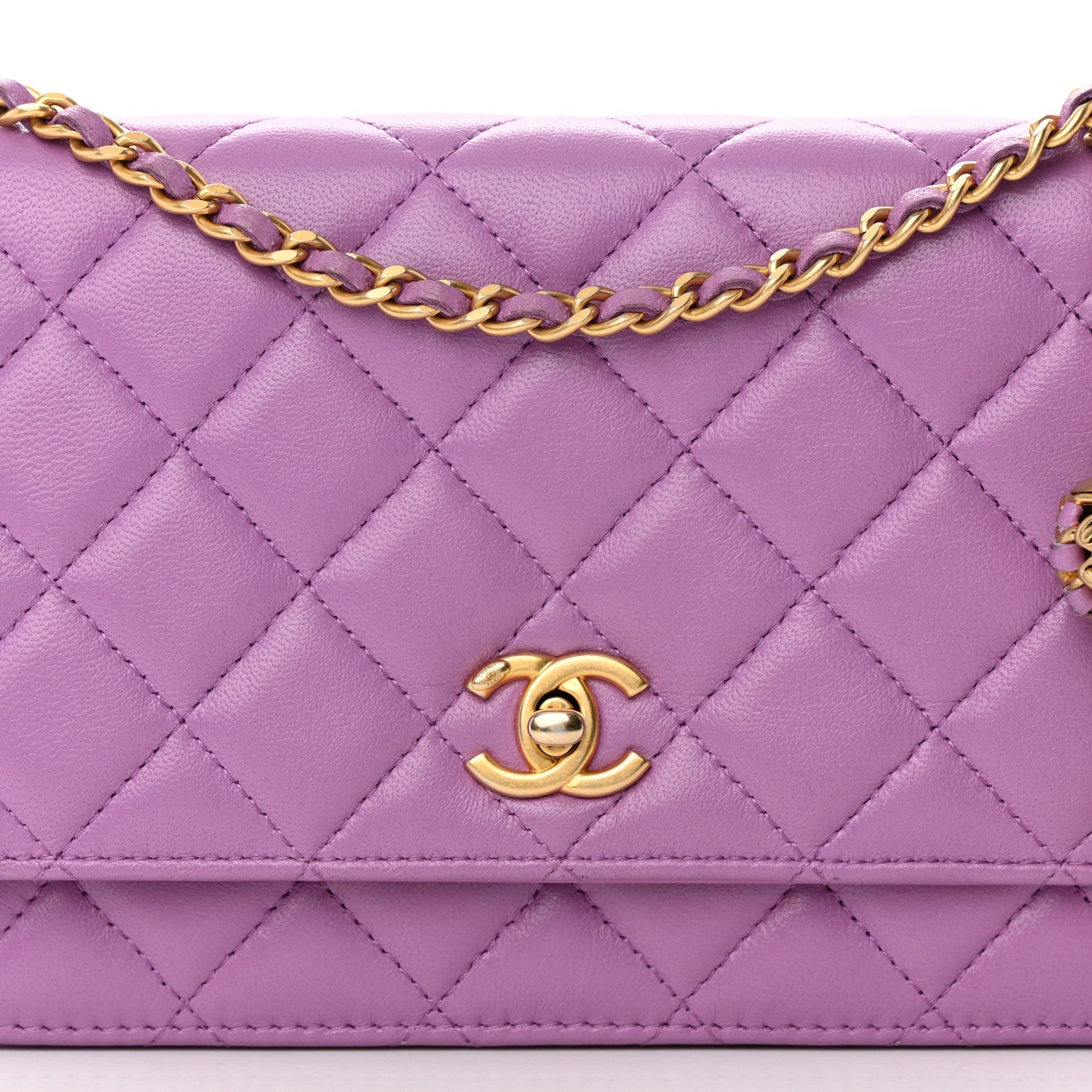 Chanel Lambskin Quilted CC Pearl Crush Wallet on Chain WOC Purple 9 of 16