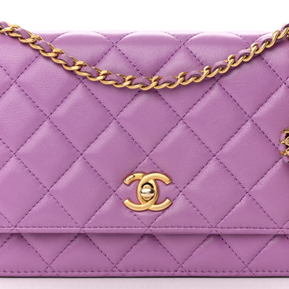 Chanel Lambskin Quilted CC Pearl Crush Wallet on Chain WOC Purple 9 of 16
