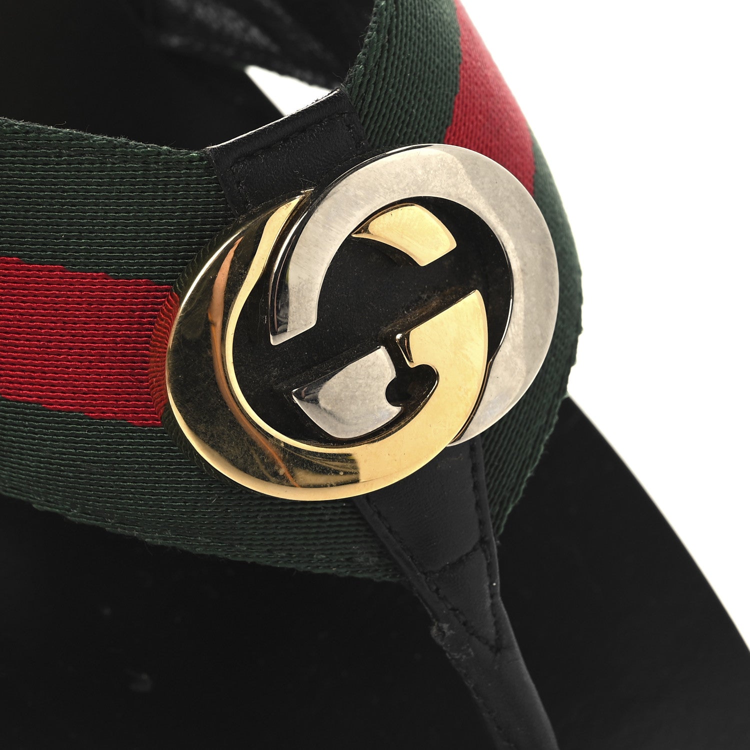 Gucci Nylon Calfskin Web Mens GG Thong Sandals 11 Green Red Black 10 of 11
