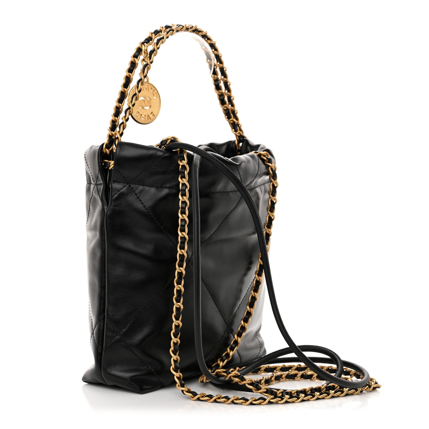 Shiny Calfskin Quilted Mini Chanel 22 Black