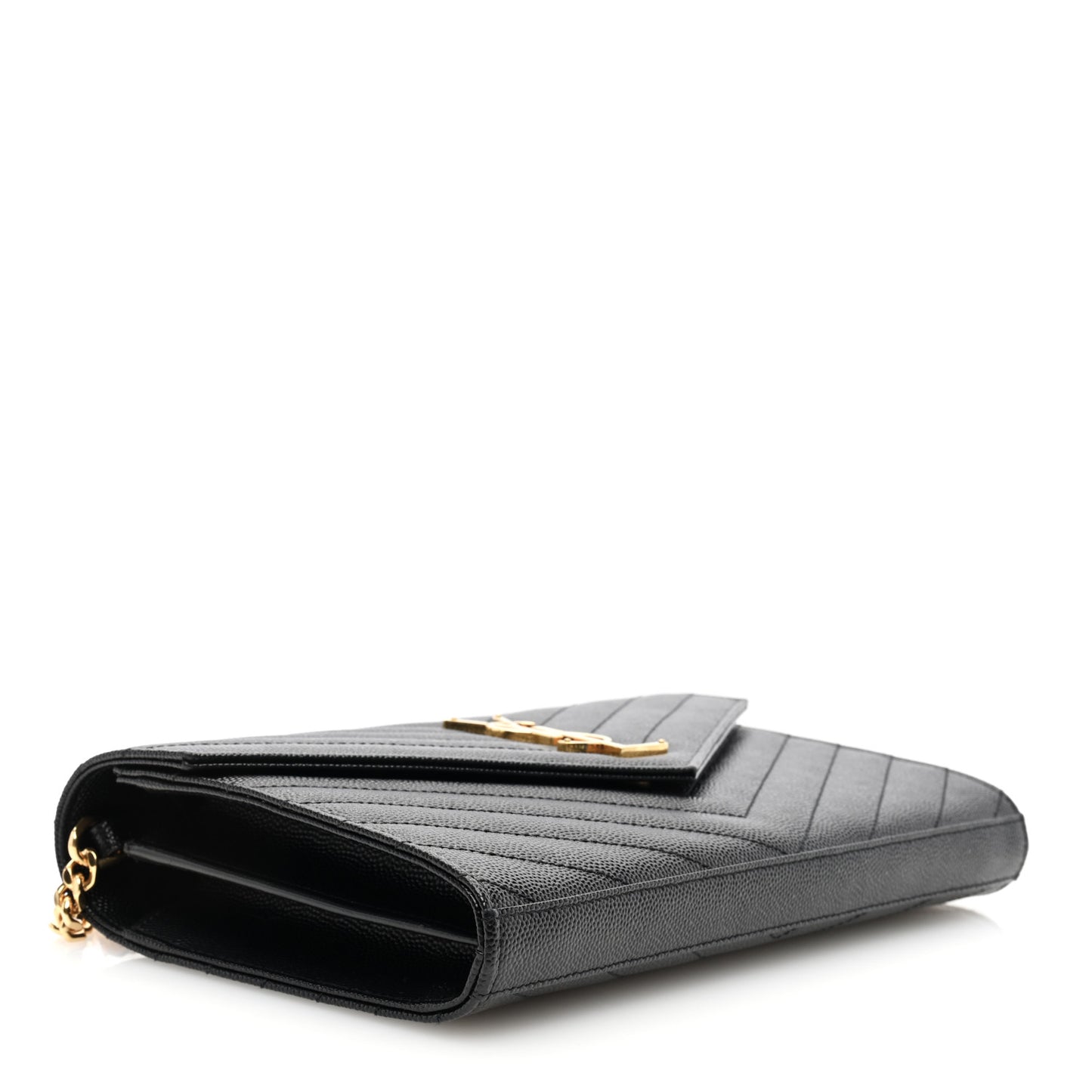 Grain De Poudre Matelasse Chevron Monogram Chain Wallet Black