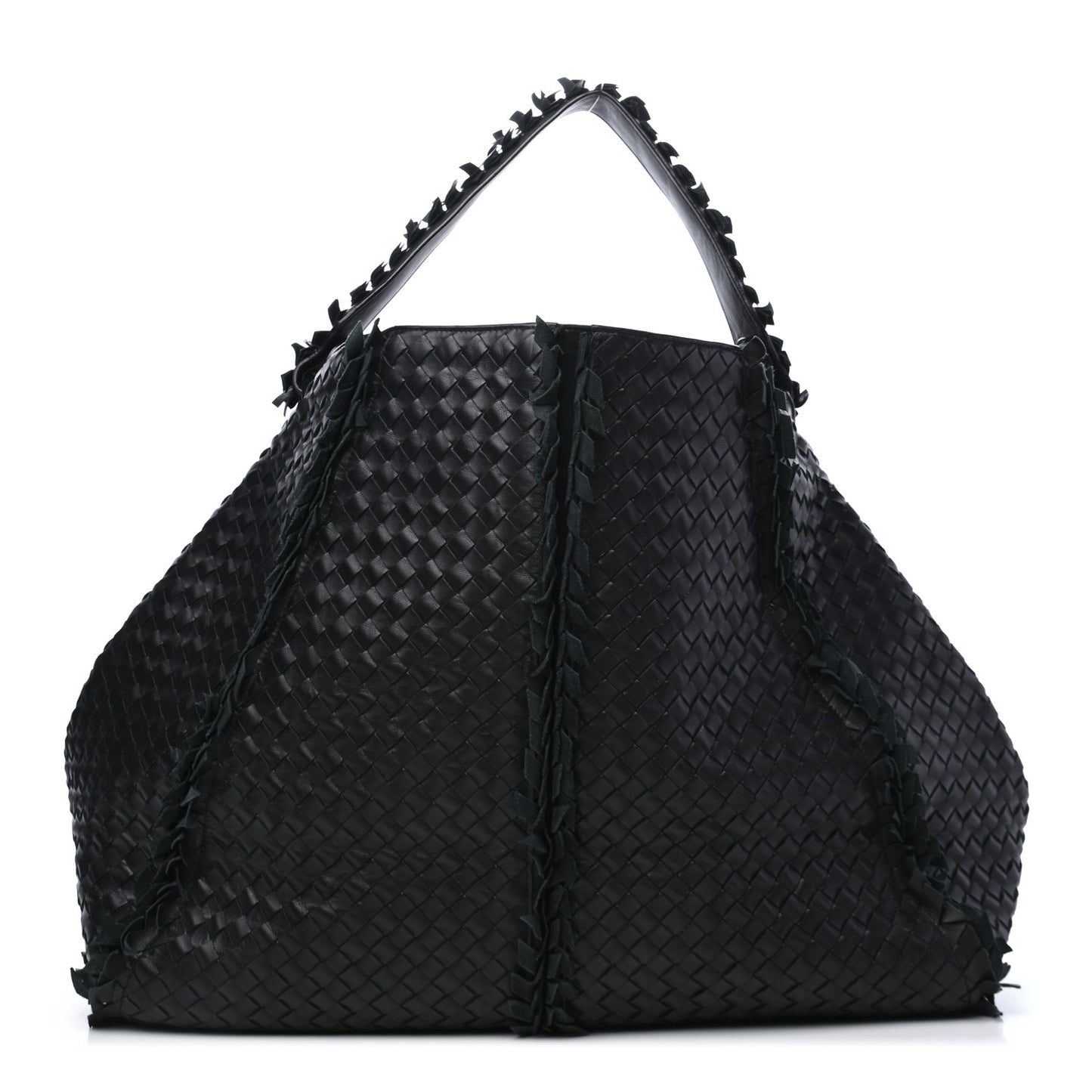 Nappa Intrecciato Large Franges Shoulder Bag Black
