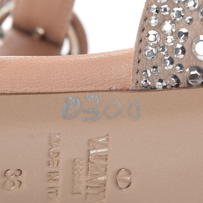 Valentino Garavani Suede Strass Crystal Peep Toe Mary Jane Platform Sandals 36 Poudre 8 of 9